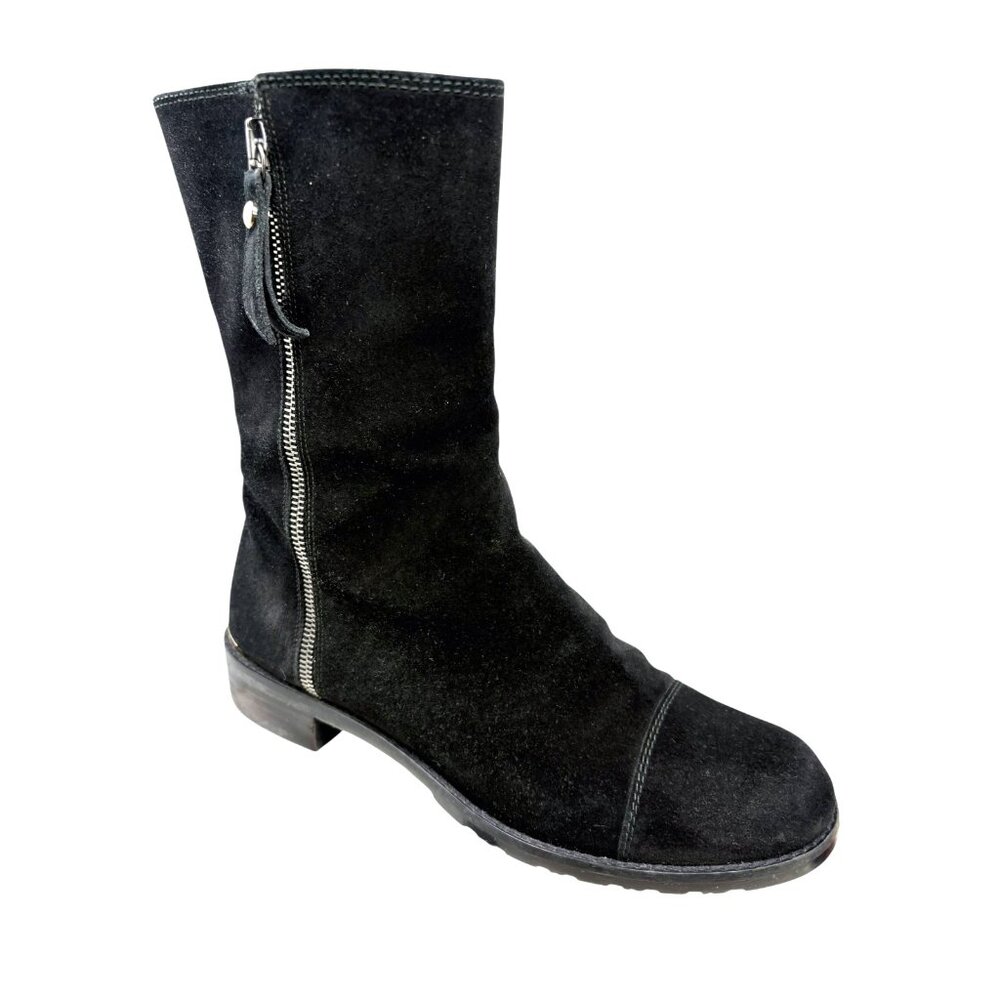 STUART WEITZMAN Duluth Black Suede Cheetah Lining Mid Calf Boot